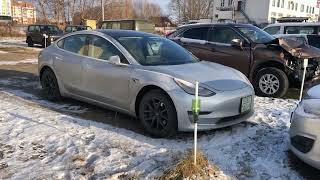 Как заводится Тесла Модель 3 в мороз Tesla Model 3 Cold start