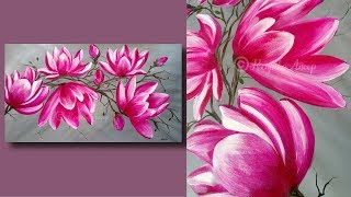 SIMPLE Abstract Flower Painting Techniques for Beginners Large Canvas - Painting Lessons - Day #32