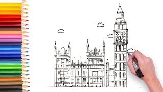 Learn how to draw big Ben, using ruler, video for kids to learn drawing and enjoy art, 儿童简笔画教程