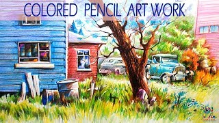 Learn a Landscape Drawing and Shading with Color Pencils | Little Speed Drawing