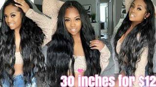 30-inch Quick Weave install with $12hair!  How to: Middle part cap method with leave out