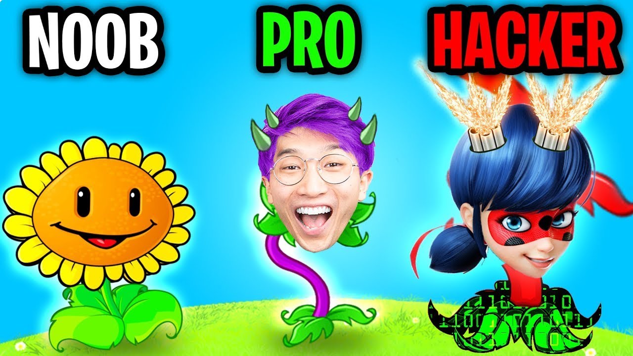 Can We Go NOOB vs PRO vs HACKER In PLANTS VS ZOMBIES!? (MAX LEVEL!)