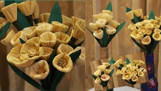 ചോളത്തിന്റെ തൊലി കൊണ്ട് പൂവ് ഉണ്ടാക്കാം ||How to make flower using corn husk| DIY Malayali  crafts||