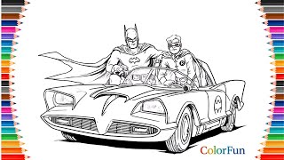 EASY Batmobile Coloring Page with Batman and Robin!