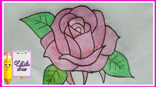 How to draw rose flower | step by step | flower drawing for kids | easy and simple