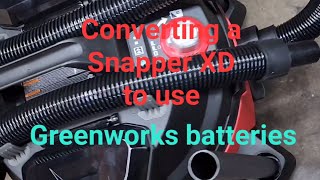 How to modify a Snapper XD to accept a Greenworks Commercial 82v battery.