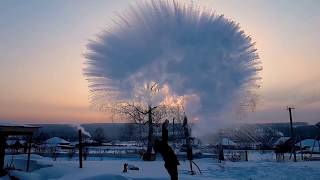 Эксперименты. Красивое превращение воды в пар на морозе. Замедленная съемка. FHD. Experiments.