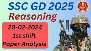 SSC GD 2025 20-02-2024 1st shift reasoning paper analysis//SSC GD reasoning important topics