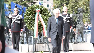 Vittorio Veneto - Il Presidente Mattarella assiste alla Cerimonia dell'alzabandiera