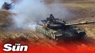 Ukrainian tanks & armed soldiers WAR GAMES near Crimea as border tensions rise