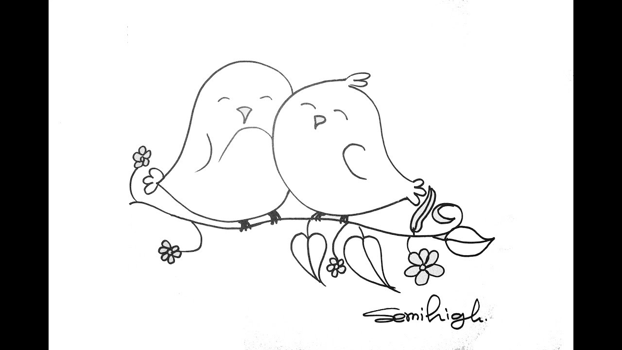 Tree Love Birds Drawing Easy Pencil