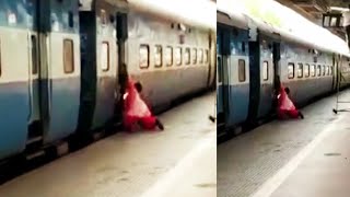 Dramatic rescue: Woman falls off moving train, saved by alert onlookers