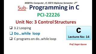 Lecture-14: C Programming | Unit-3 |3.2 Looping | Do...While loop with programs