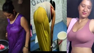 Indian Bhabi Saree Fashion Video in room cleaningand bathing time#trending #viral#vlog#bhojpuri#my