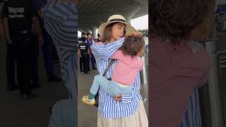 SHRIYA SARAN WITH HER KIDS SPOTTED  AT THE MUMBAI AIRPORT AS SHE TRAVELS TO HYDERABAD