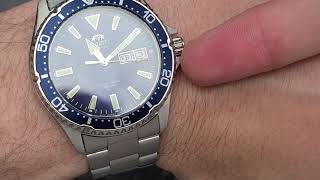 Orient Kamasu Blue Dial Watch RA-AA0002L19A and Omega Seamaster 210.30.42.20.03.001 Auction (below)