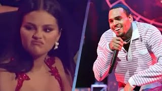 Oh no Selena Gomez caught on camera hating on Chris Brown at the 2023 VMA awards for being nominated