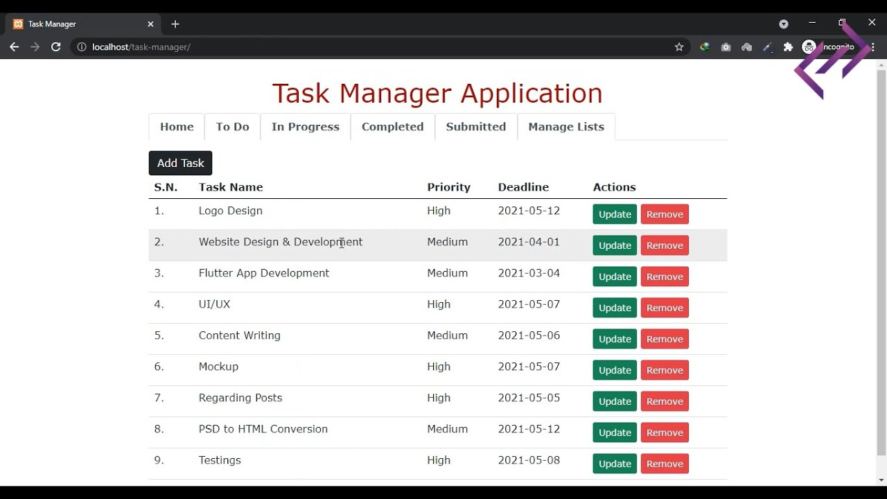 Task Manager Application In Php Mysql With Source Code Codeastro