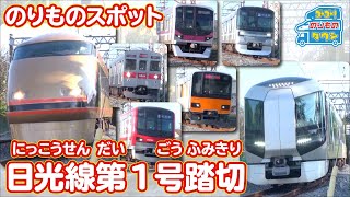 【のりものスポット】日光線 第1号踏切（東武鉄道、東京メトロ）