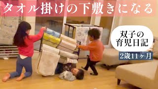 【保育園から帰宅後の子供達】謎の遊びが始まる【四人育児】長女5歳、双子男子2歳11ヶ月