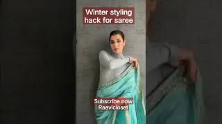 winter styling hack for saree #saree #winter #style #fashion #youtubepartner #sweater