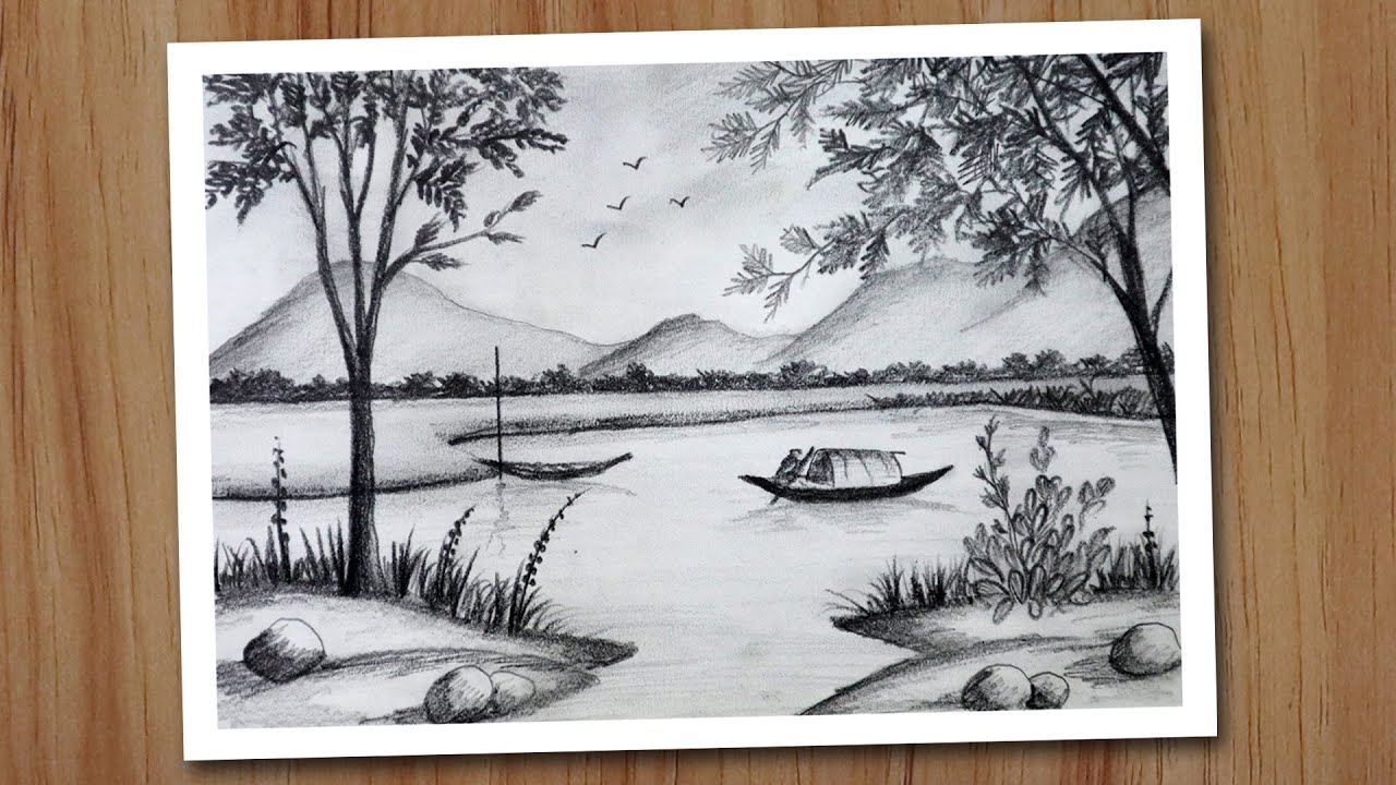 How To Draw Scenery Of Nature With Pencil, Pencil Drawing For Beginners ...