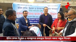 বেলকুচিতে ইলিশ সম্পদ উন্নয়ন ও ব্যবস্থাপনা প্রকল্পের উদ্যোগে জেলেদের মাঝে বকনা বাছুর বিতরণ