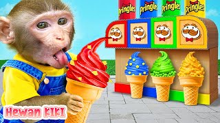 Monkey Hewan Makes Colorful Ice Cream With Ducklings | Hewan KIKI Channel