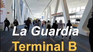 New York LGA La Guardia Airport Terminal B - Departures walk through \u0026 apron views