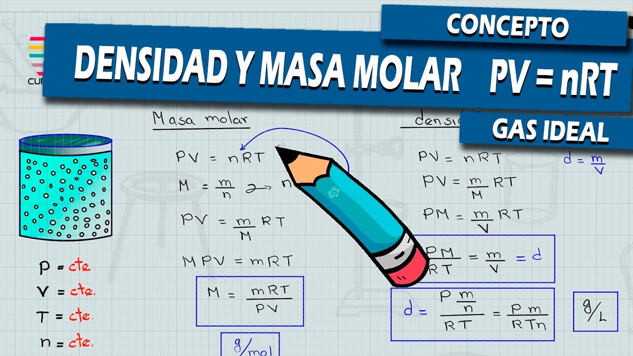 (25/20) ECUACION PARA DENSIDAD Y MASA MOLAR PV = NRT, EQUATION FOR ...