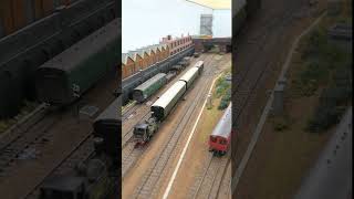 1940s Southern Terriers (steam engines) on Ewhurst Green model railway (Country end).