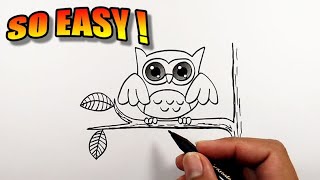 How to draw an owl sitting on a branch | Easy Drawings