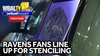 Ravens fans line up for stenciling at stadium