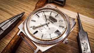 Restoration Forgotten Japanese Vintage Watch - FAIL Cracked Glass - Citizen - ASMR - Cal 5204