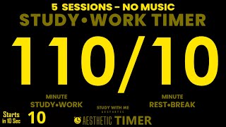 Dark Mode, Pomodoro 110/10 Study Timer, No Music, Focus 110 Minute Study, 10 Minute Break