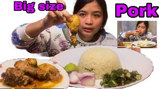 Big size pork meat🤤🥰Dharane kalo bangur ko masu),vat, piro achar, vendi fry mukbang❤️| #eshastha |