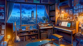 Music Room Rainy Night ️️🎸 Pluviophile Lofi ️️🎸 Rainy Lofi Songs To Calm Down And Feel Peaceful