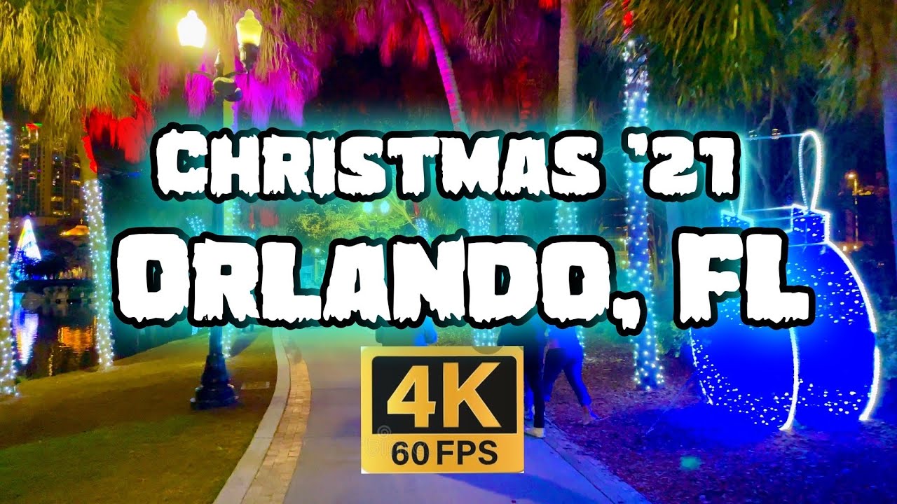 Orlando FL - Lake Eola Park Night Walk Christmas Lights | 4K 60fps ...