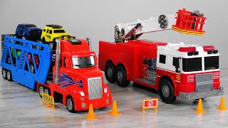 Adventure Force Mighty Trucks Fire Truck VS Super Transporter Lights & Sounds Detachable Carrier