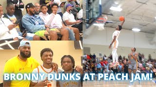 Bronny James takes Flight at Peach Jam vs Team Thad with Lebron and Carmelo watching! 🔥👀