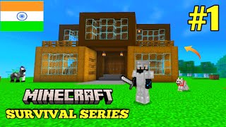 Minecraft Pe Survival series EP-1 in Hindi | I made survival house & iron armour | #minecraftpe