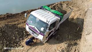 Incredible!! Dump Truck Stuck on Deep soil Recovery By Komatsu D31S Bulldozer