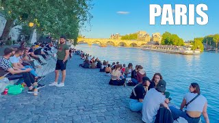 4K HDR Walking PARIS Summer 🇫🇷  France Walk Tour with captions sunset walk