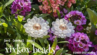 【DIY】‎xixkox beads ❁Long drop beads(ロングドロップビーズ)で編む花のピアス #beadedearrings