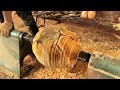 An Ugly Piece Of Wood Become A Masterpiece Of Art // With The Skilled Hands Of Carpenter- Wood Lathe