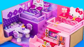 DIY Miniature Cardboard House #28 Build Hello Kitty vs Unicorn House With 2 Colors PINK vs PURPLE