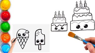 Draw a cake,Ice Cream,and Counting | Kids drawing #icecream #cakedrawing