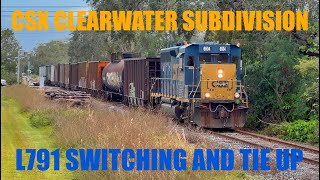 CSX Clearwater Subdivision: Railfanning L791 Switching and Tying UP! GP40-3!