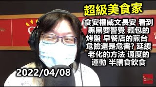 20220408王瑞瑤 食安權威文長安 看到黑黑要警覺 麵包的烤盤 早餐店的煎台 危險還是危害? 延緩老化的方法 適度的運動 半膳食飲食