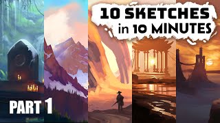 10 Sketches In 10 Minutes | Digital Speed Paint Timelapse | Concept Art